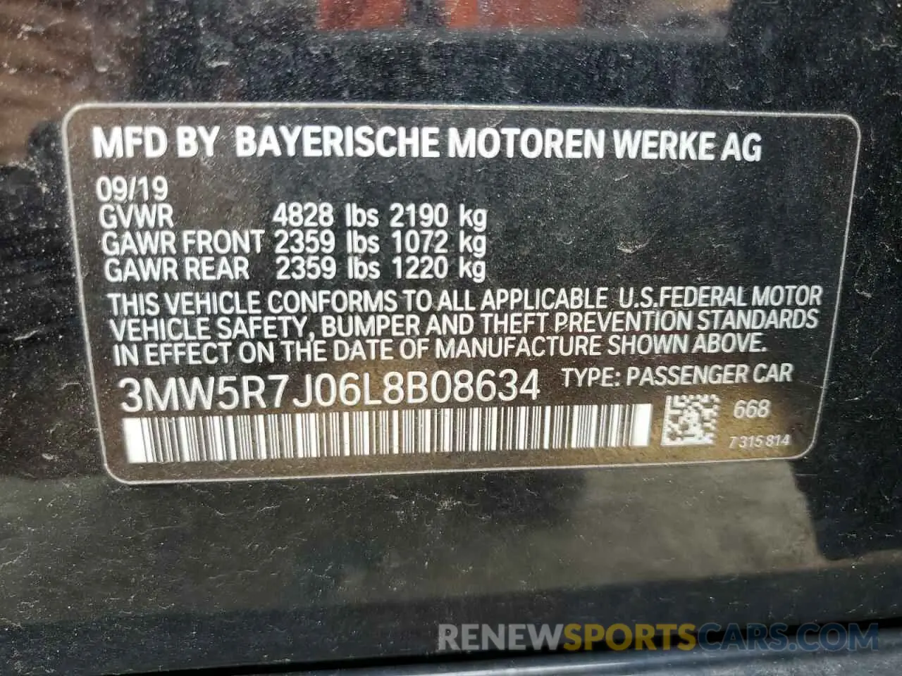 12 Photograph of a damaged car 3MW5R7J06L8B08634 BMW 3 SERIES 2020