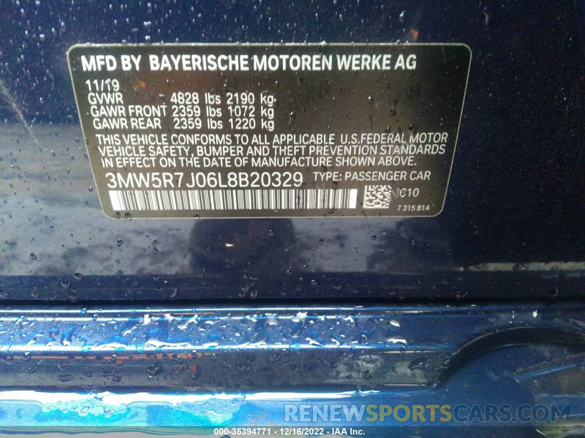 9 Photograph of a damaged car 3MW5R7J06L8B20329 BMW 3 SERIES 2020