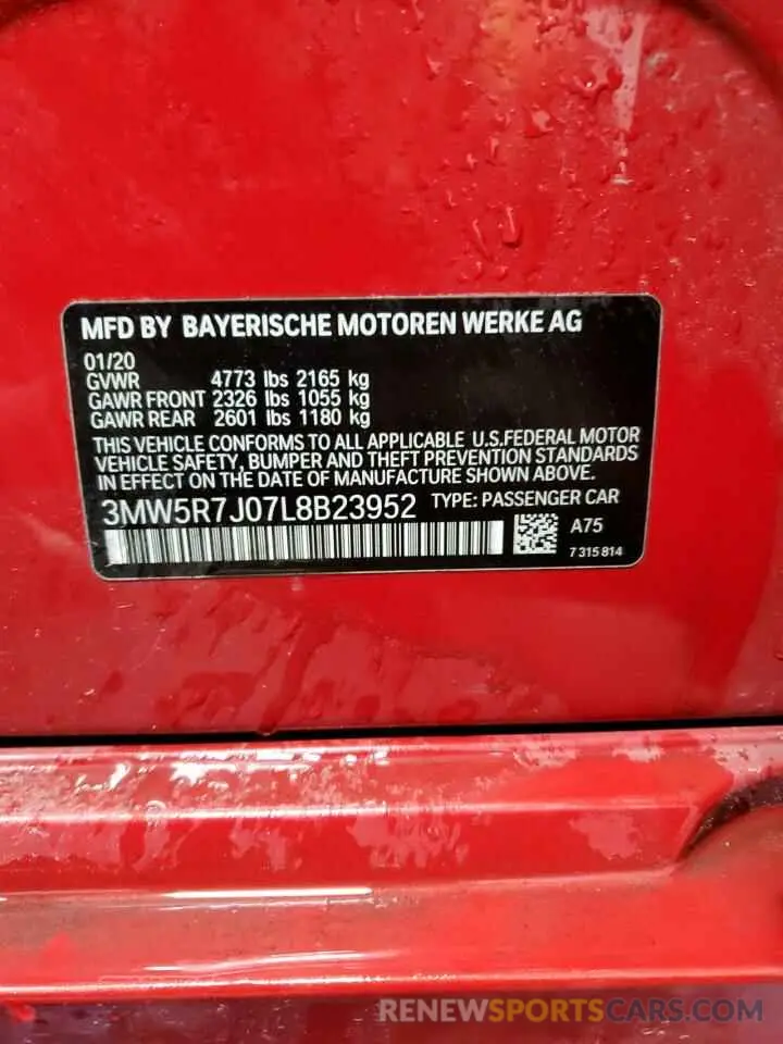 13 Photograph of a damaged car 3MW5R7J07L8B23952 BMW 3 SERIES 2020