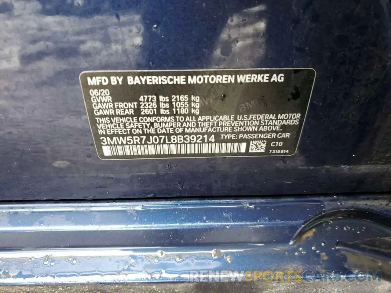 12 Photograph of a damaged car 3MW5R7J07L8B39214 BMW 3 SERIES 2020