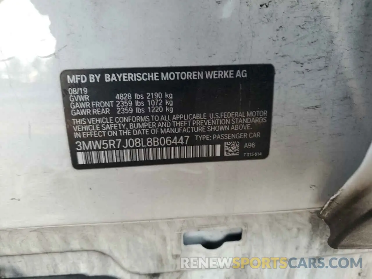 13 Photograph of a damaged car 3MW5R7J08L8B06447 BMW 3 SERIES 2020