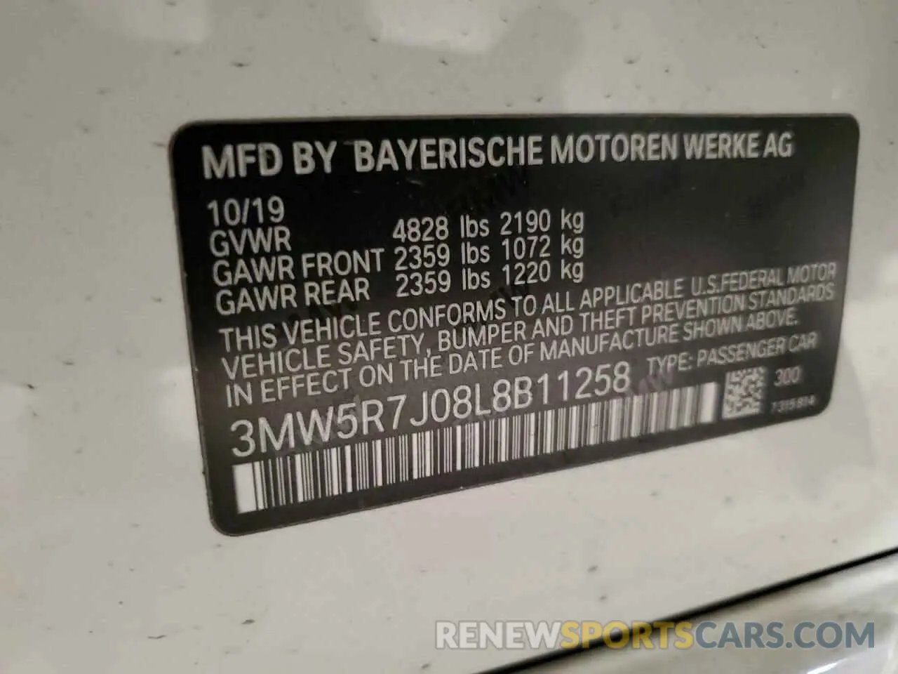12 Photograph of a damaged car 3MW5R7J08L8B11258 BMW 3 SERIES 2020