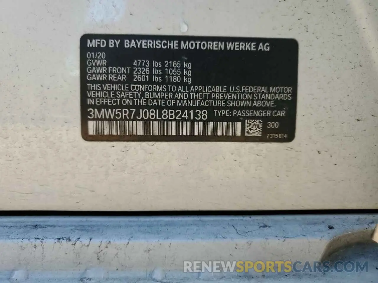 13 Photograph of a damaged car 3MW5R7J08L8B24138 BMW 3 SERIES 2020
