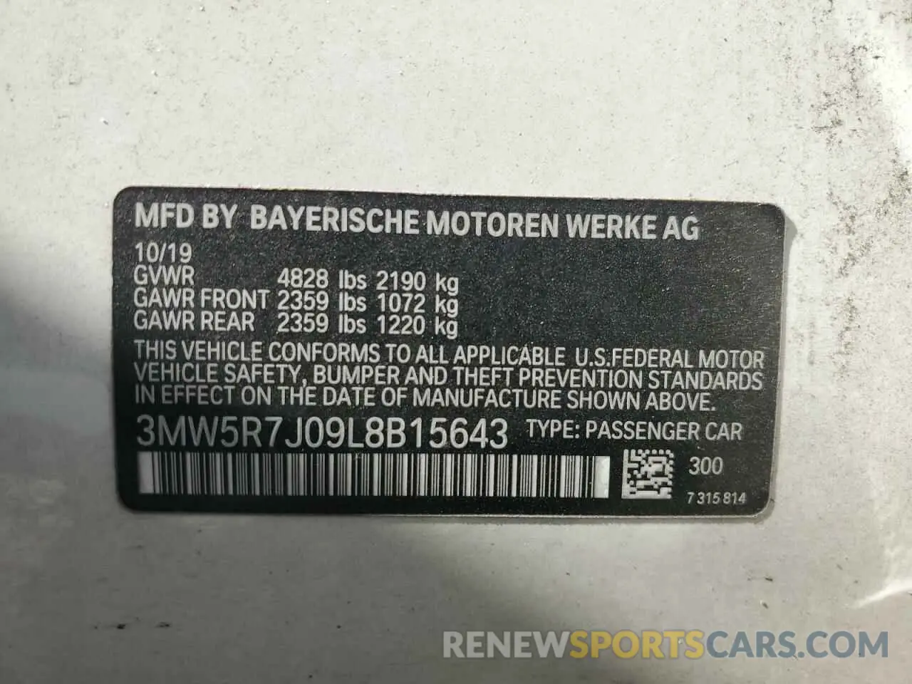 12 Photograph of a damaged car 3MW5R7J09L8B15643 BMW 3 SERIES 2020