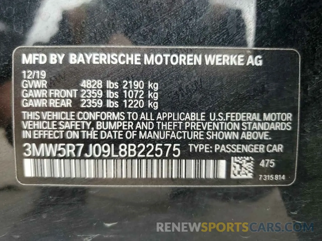 12 Photograph of a damaged car 3MW5R7J09L8B22575 BMW 3 SERIES 2020