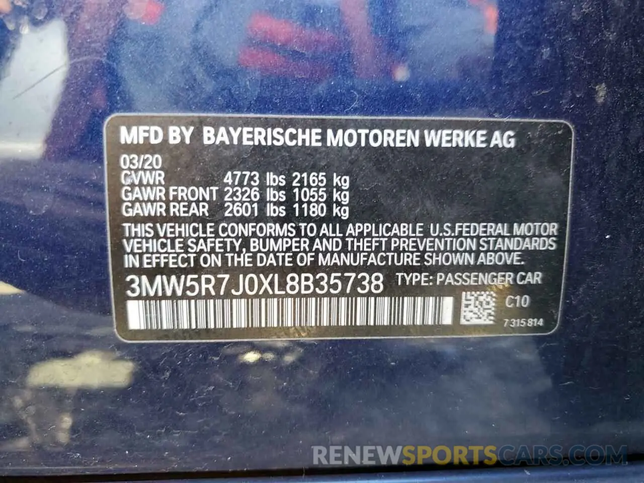 10 Photograph of a damaged car 3MW5R7J0XL8B35738 BMW 3 SERIES 2020
