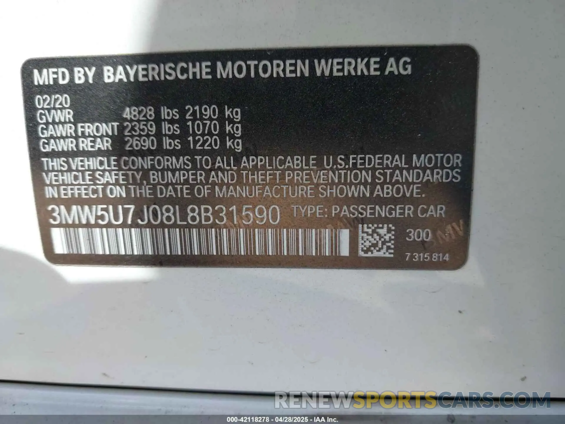 9 Photograph of a damaged car 3MW5U7J08L8B31590 BMW 3 SERIES 2020