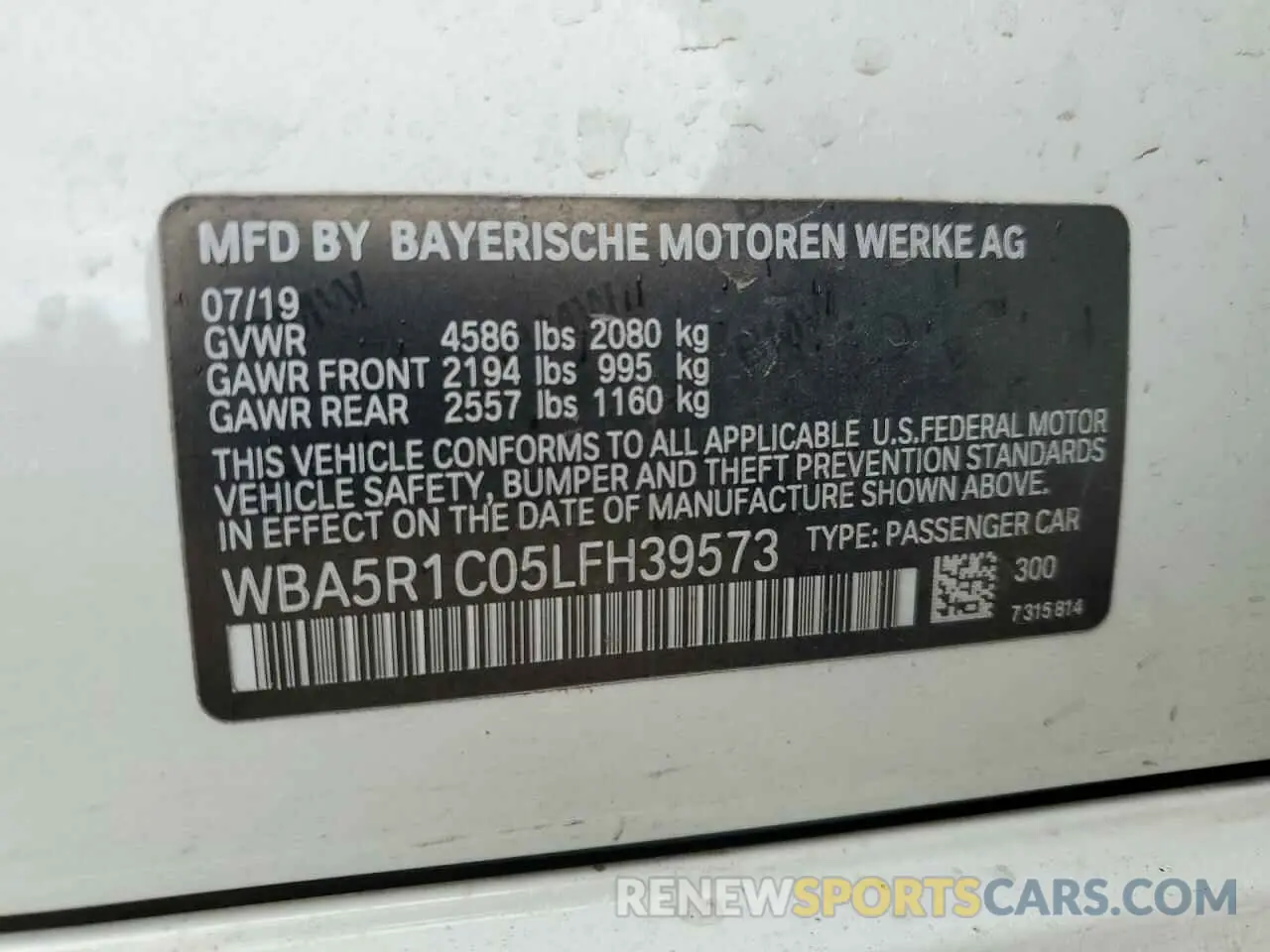12 Photograph of a damaged car WBA5R1C05LFH39573 BMW 3 SERIES 2020