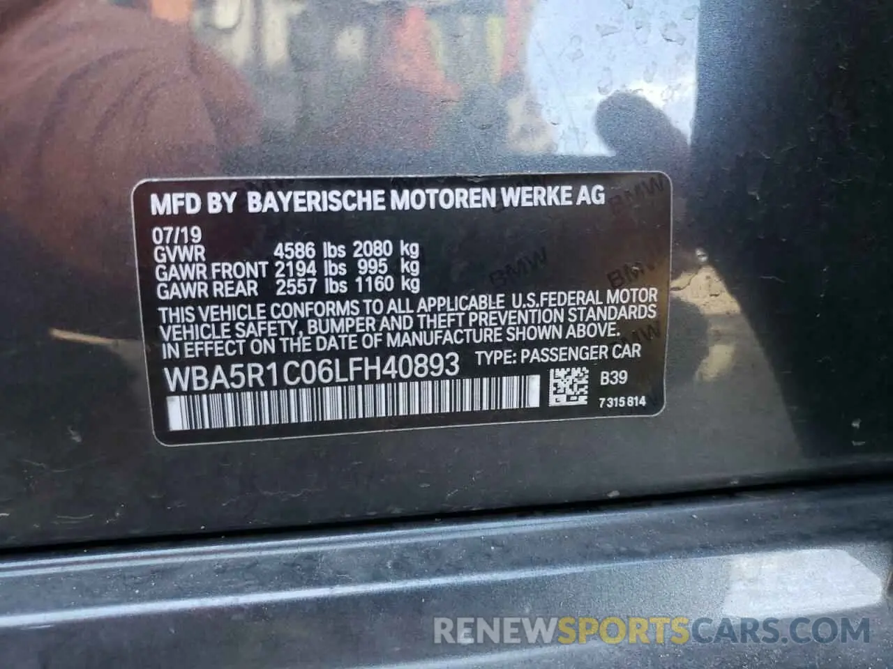10 Photograph of a damaged car WBA5R1C06LFH40893 BMW 3 SERIES 2020