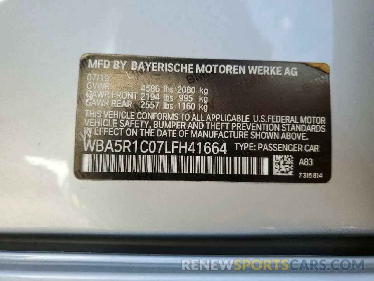13 Photograph of a damaged car WBA5R1C07LFH41664 BMW 3 SERIES 2020
