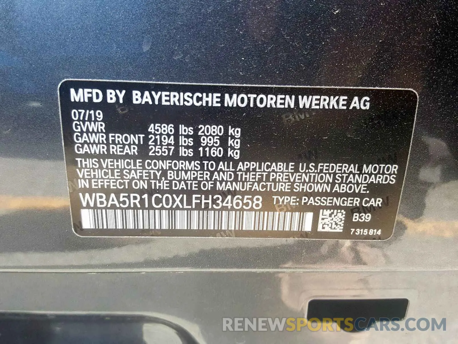 10 Photograph of a damaged car WBA5R1C0XLFH34658 BMW 3 SERIES 2020