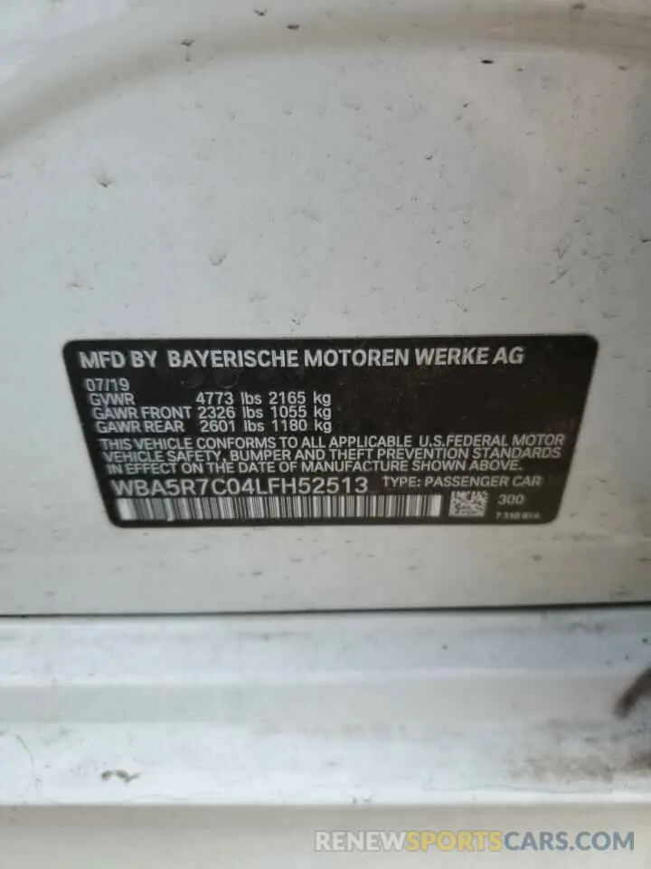 12 Photograph of a damaged car WBA5R7C04LFH52513 BMW 3 SERIES 2020