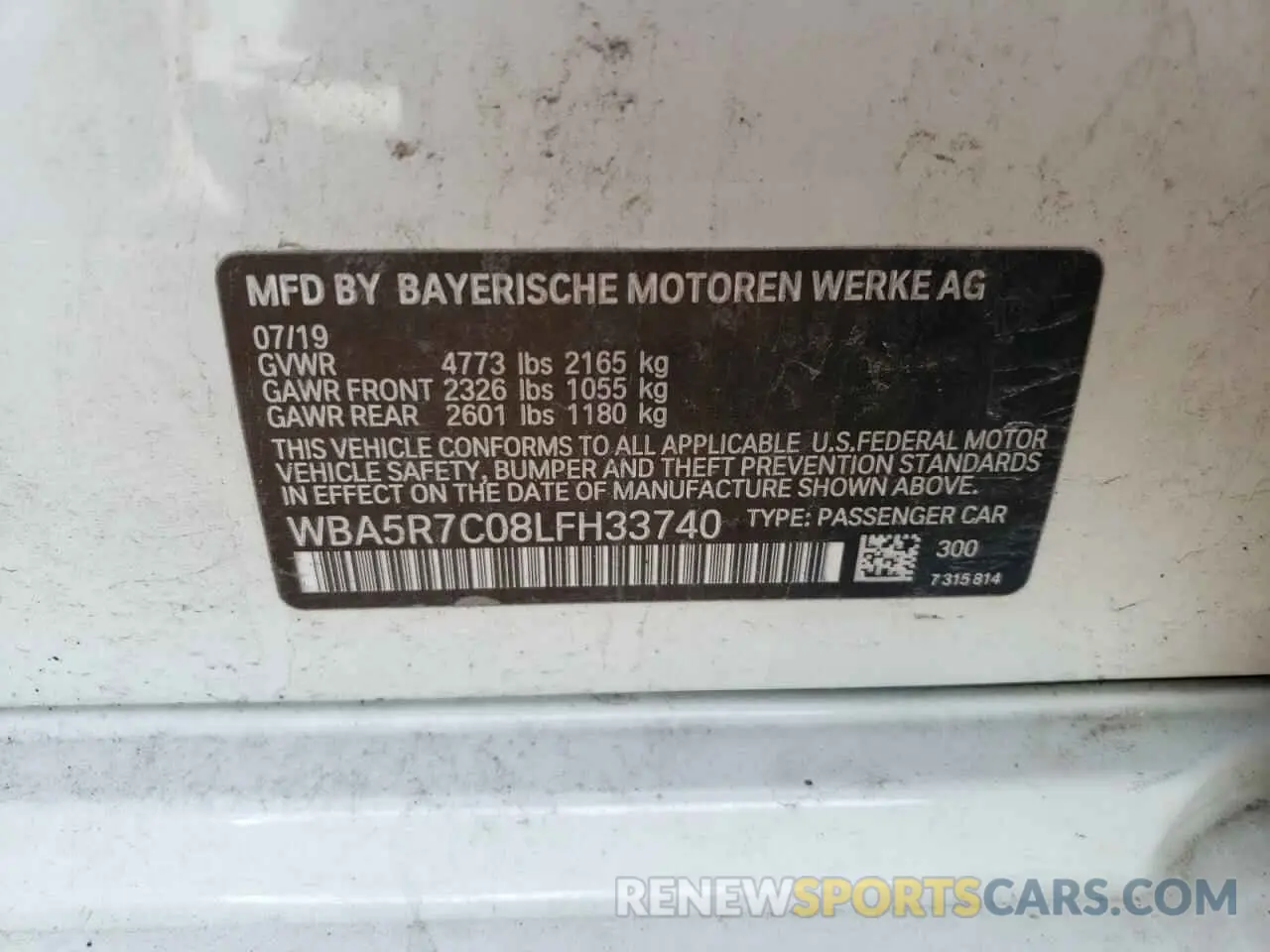10 Photograph of a damaged car WBA5R7C08LFH33740 BMW 3 SERIES 2020