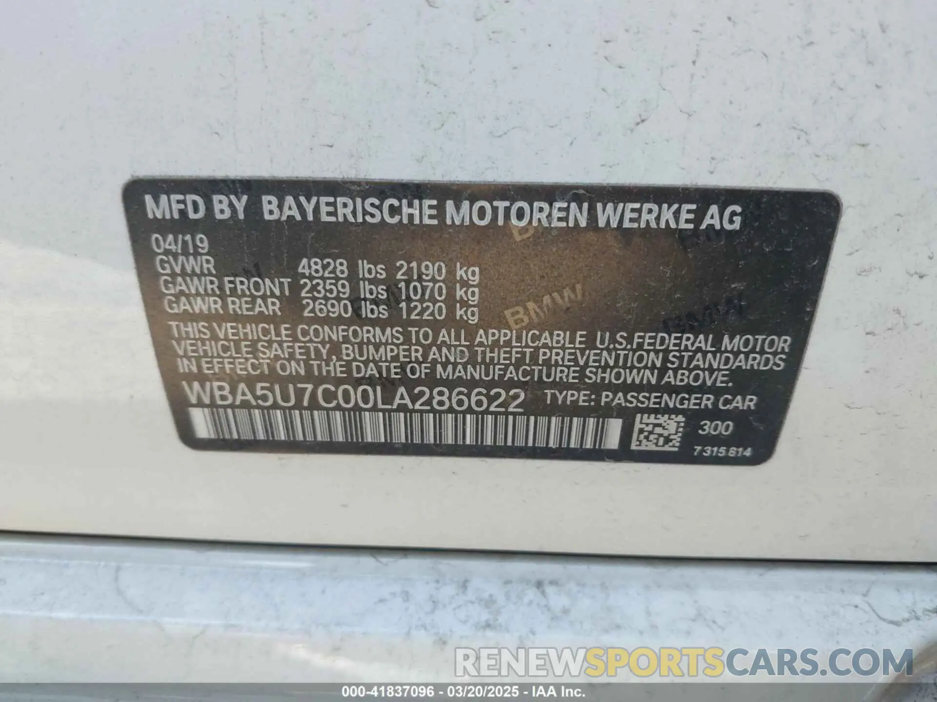 9 Photograph of a damaged car WBA5U7C00LA286622 BMW 3 SERIES 2020