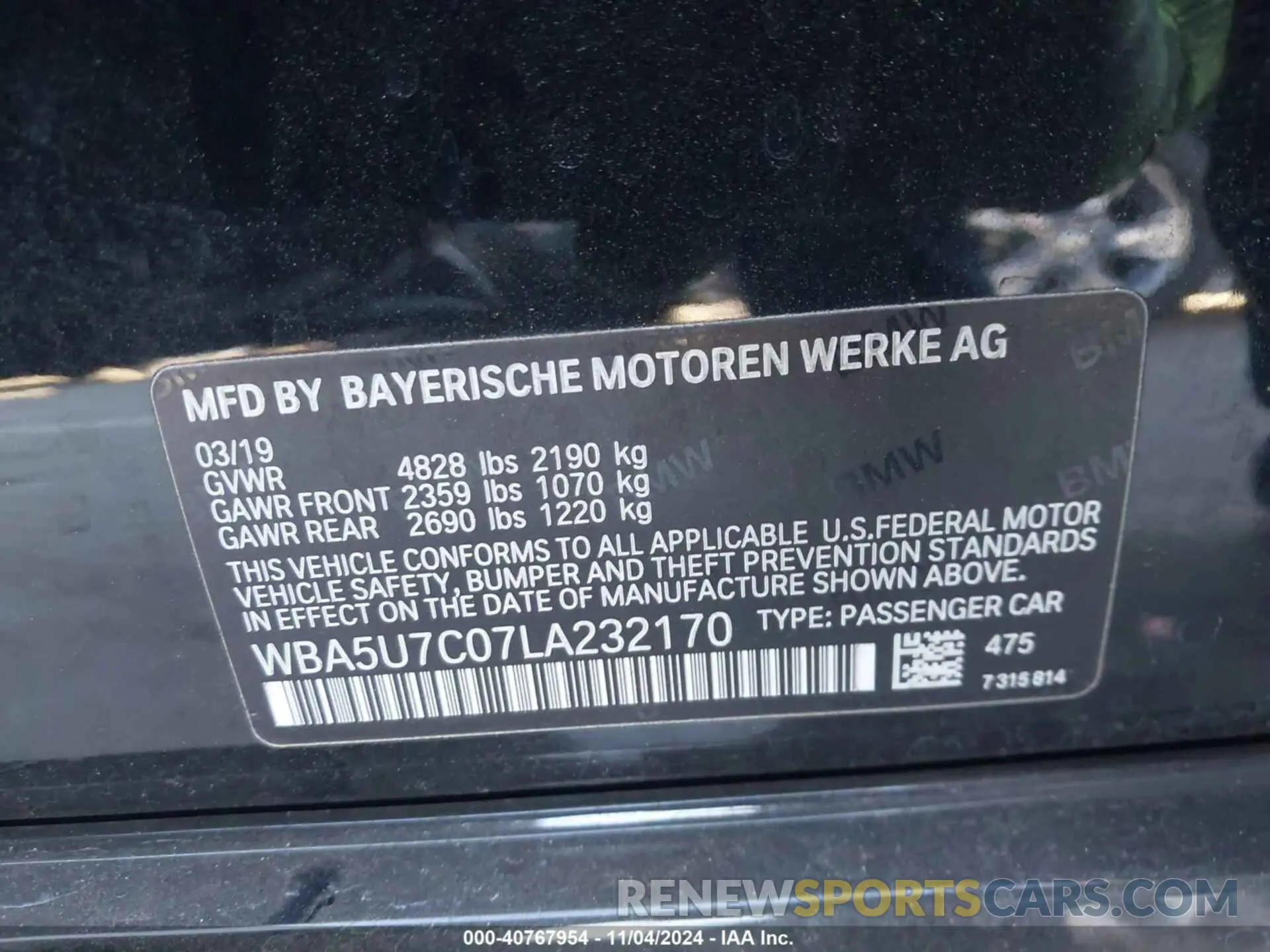 9 Photograph of a damaged car WBA5U7C07LA232170 BMW 3 SERIES 2020
