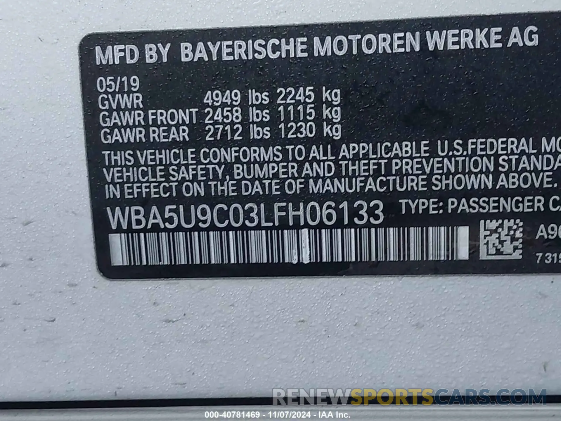 9 Photograph of a damaged car WBA5U9C03LFH06133 BMW 3 SERIES 2020