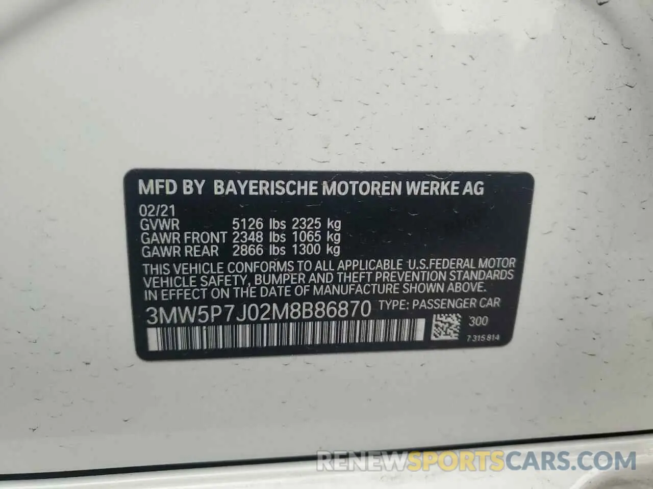 12 Photograph of a damaged car 3MW5P7J02M8B86870 BMW 3 SERIES 2021