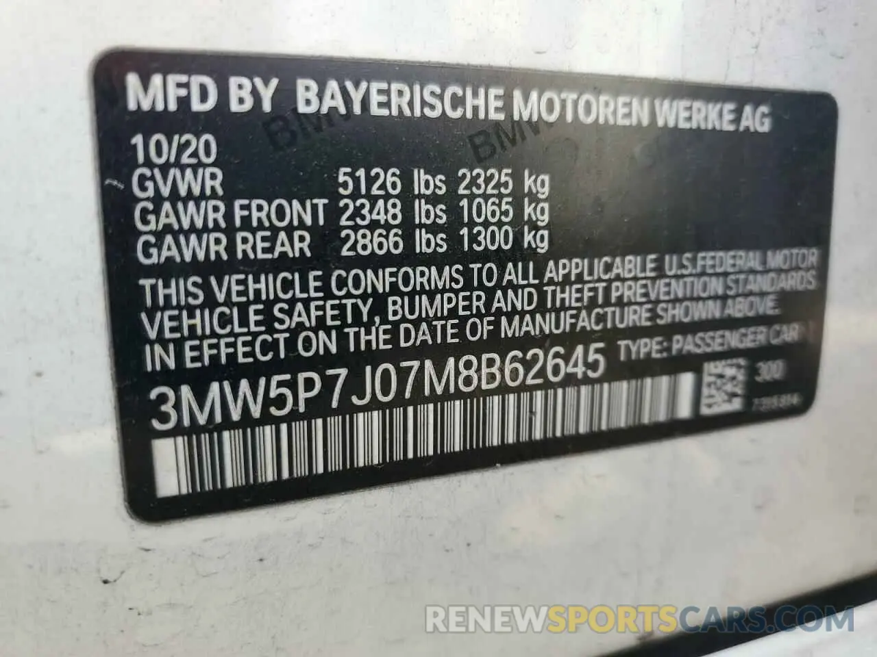 12 Photograph of a damaged car 3MW5P7J07M8B62645 BMW 3 SERIES 2021