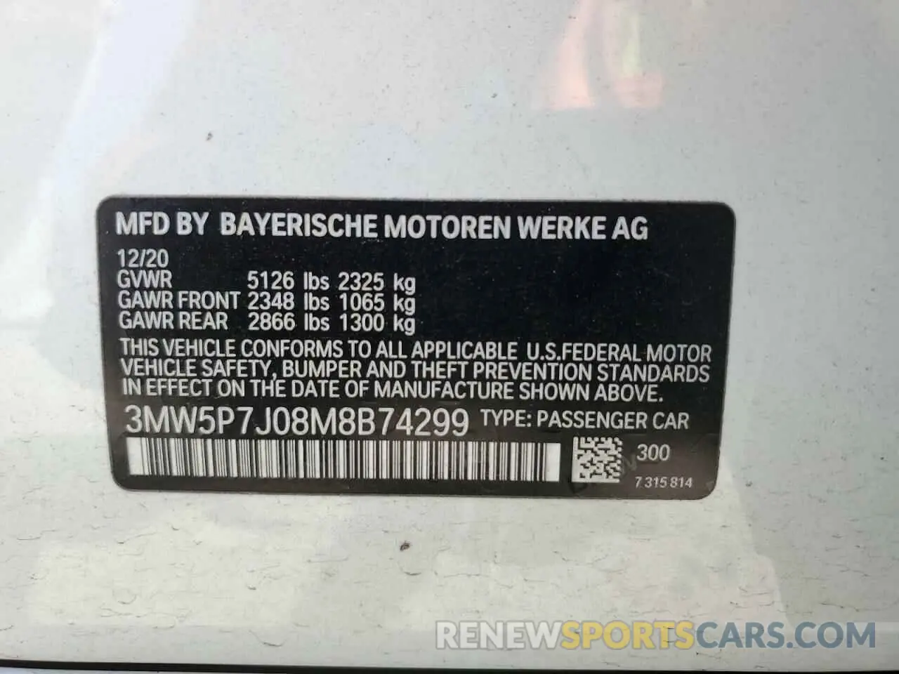 12 Photograph of a damaged car 3MW5P7J08M8B74299 BMW 3 SERIES 2021
