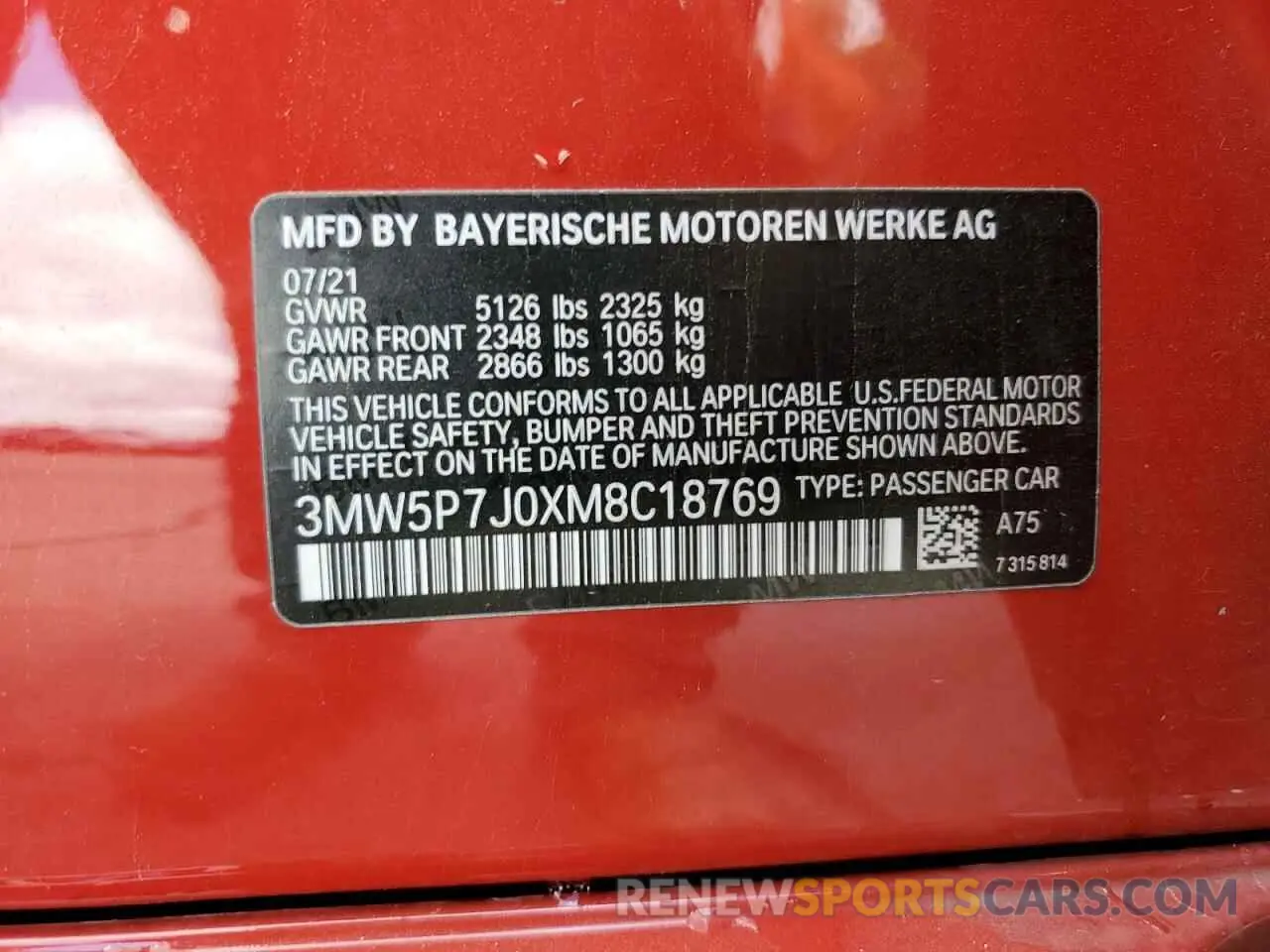 13 Photograph of a damaged car 3MW5P7J0XM8C18769 BMW 3 SERIES 2021
