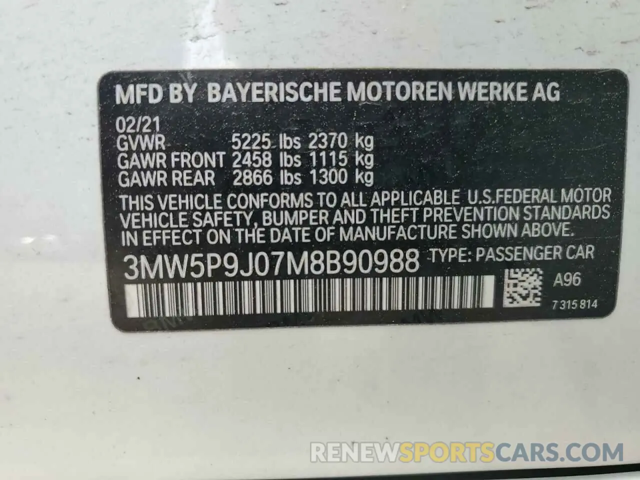12 Photograph of a damaged car 3MW5P9J07M8B90988 BMW 3 SERIES 2021