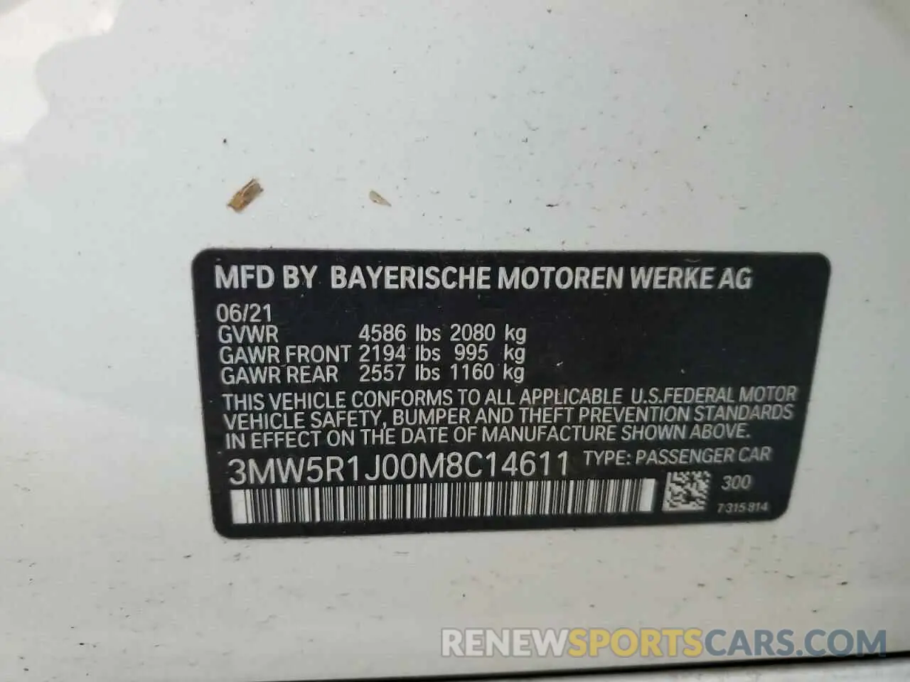 13 Photograph of a damaged car 3MW5R1J00M8C14611 BMW 3 SERIES 2021