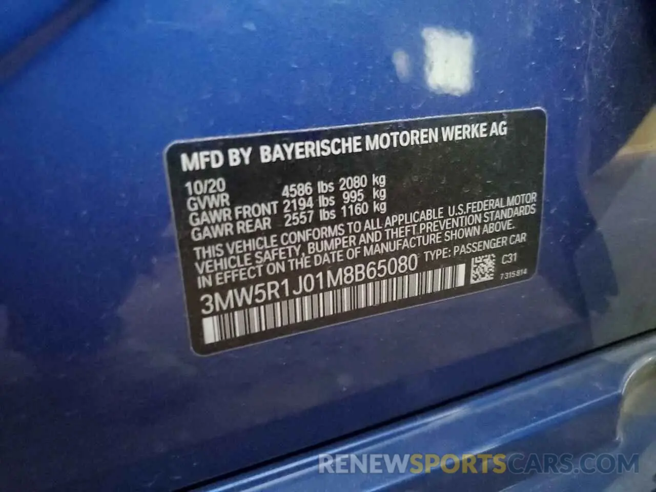 12 Photograph of a damaged car 3MW5R1J01M8B65080 BMW 3 SERIES 2021