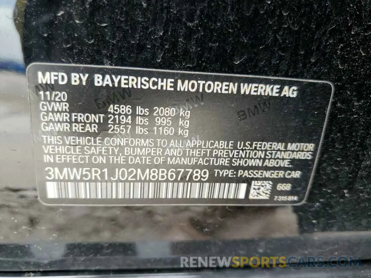 12 Photograph of a damaged car 3MW5R1J02M8B67789 BMW 3 SERIES 2021