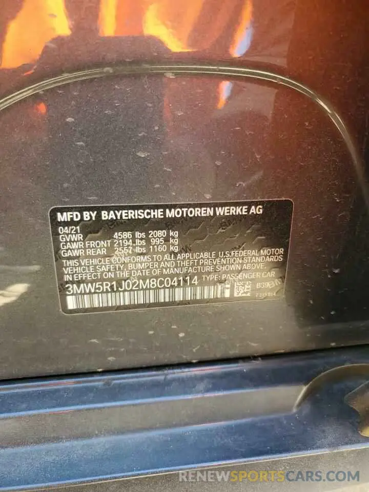 13 Photograph of a damaged car 3MW5R1J02M8C04114 BMW 3 SERIES 2021
