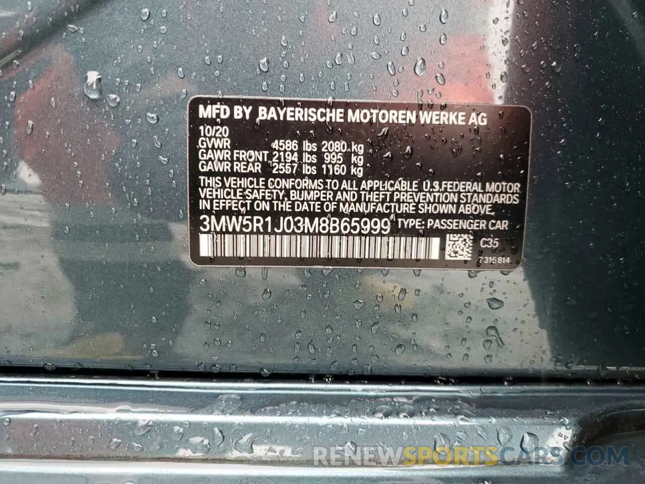 14 Photograph of a damaged car 3MW5R1J03M8B65999 BMW 3 SERIES 2021
