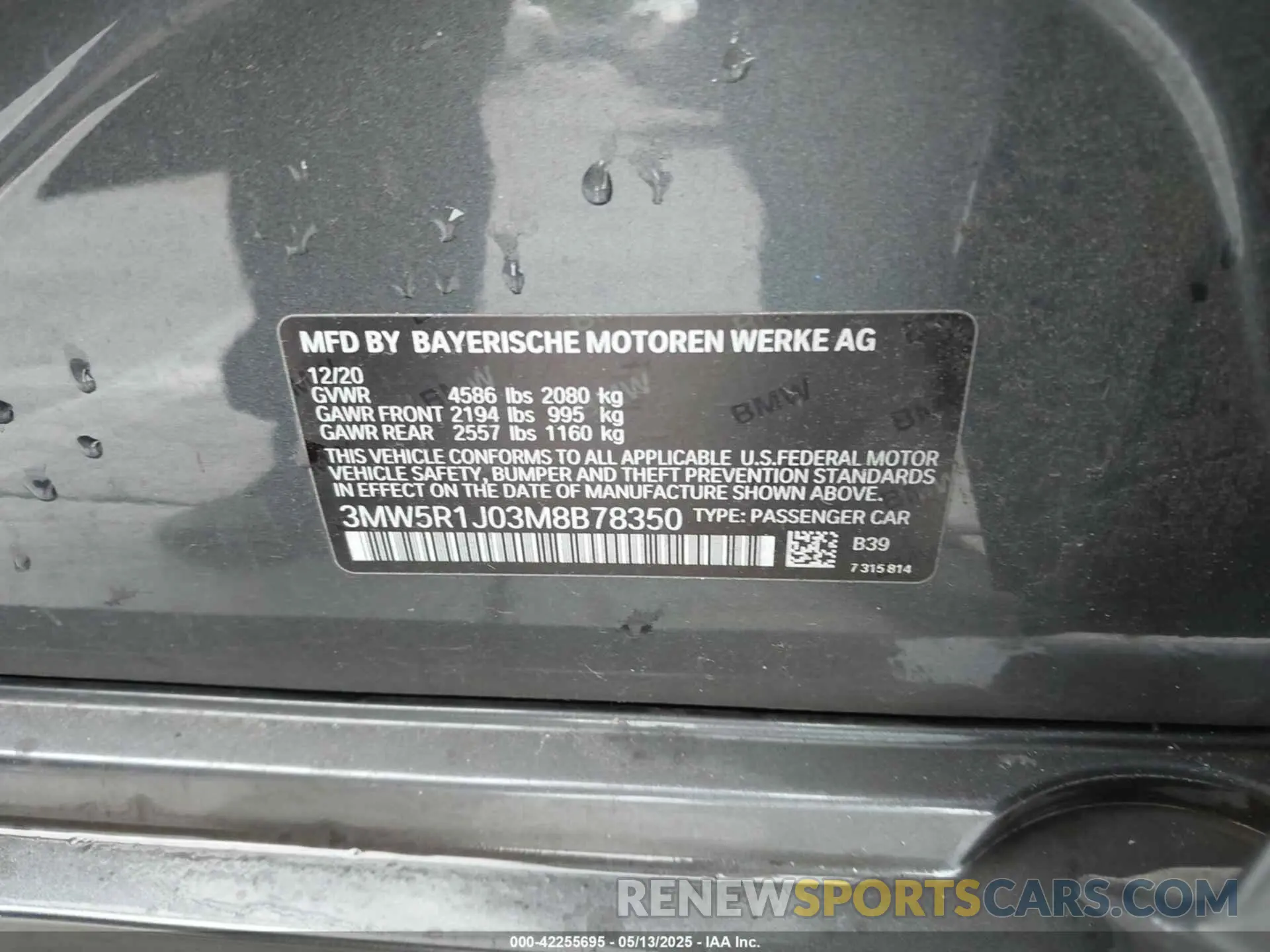 9 Photograph of a damaged car 3MW5R1J03M8B78350 BMW 3 SERIES 2021