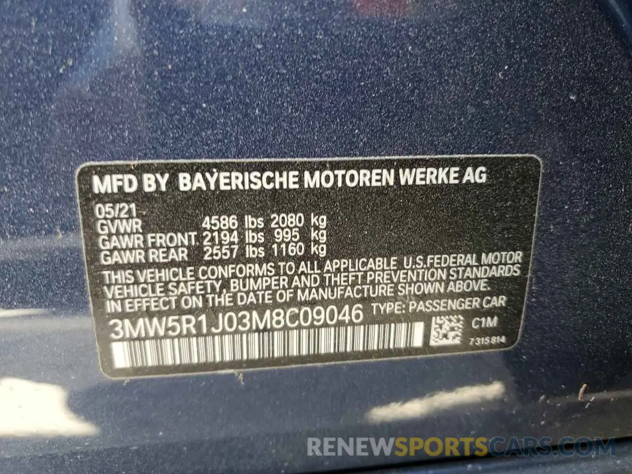 13 Photograph of a damaged car 3MW5R1J03M8C09046 BMW 3 SERIES 2021