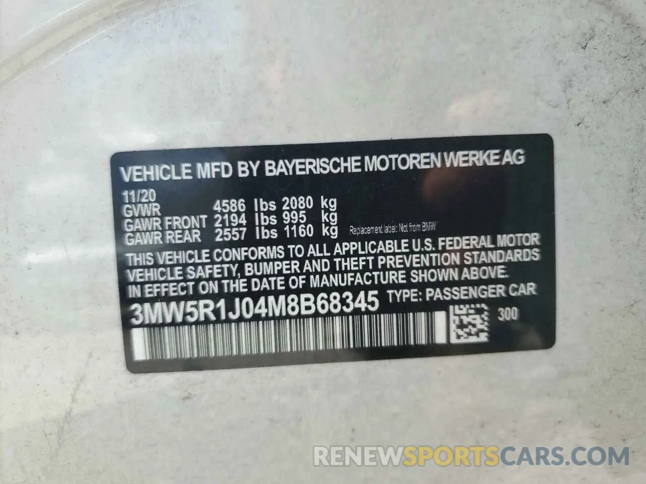 13 Photograph of a damaged car 3MW5R1J04M8B68345 BMW 3 SERIES 2021