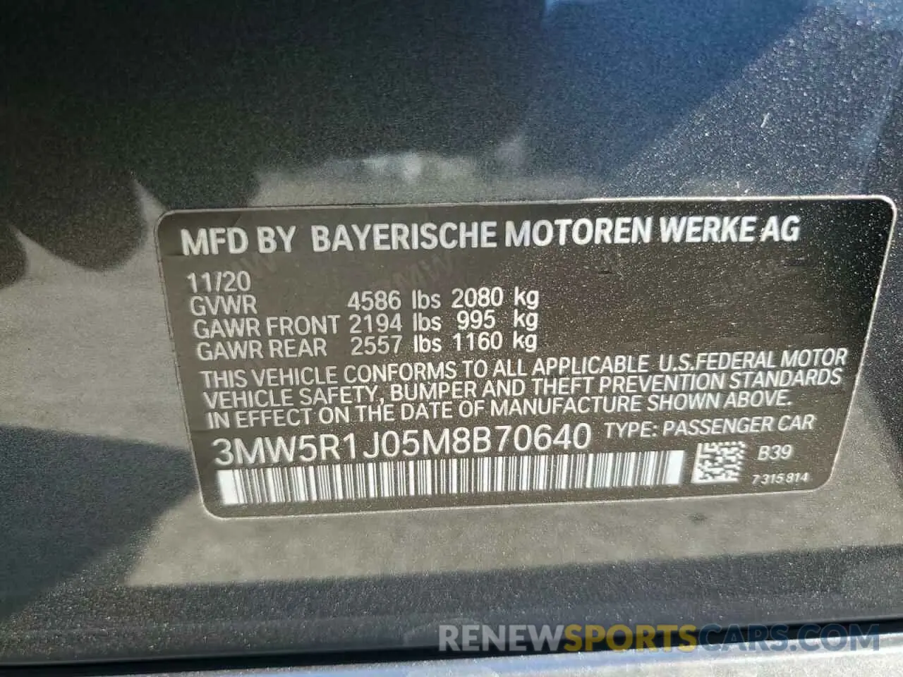 12 Photograph of a damaged car 3MW5R1J05M8B70640 BMW 3 SERIES 2021
