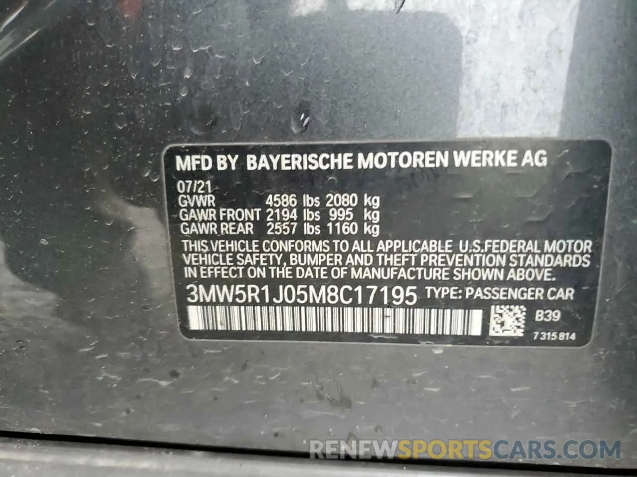 12 Photograph of a damaged car 3MW5R1J05M8C17195 BMW 3 SERIES 2021
