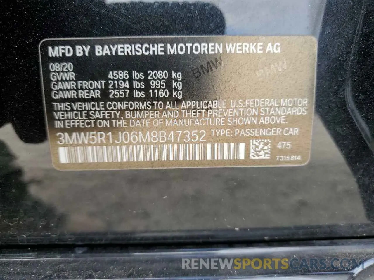 12 Photograph of a damaged car 3MW5R1J06M8B47352 BMW 3 SERIES 2021