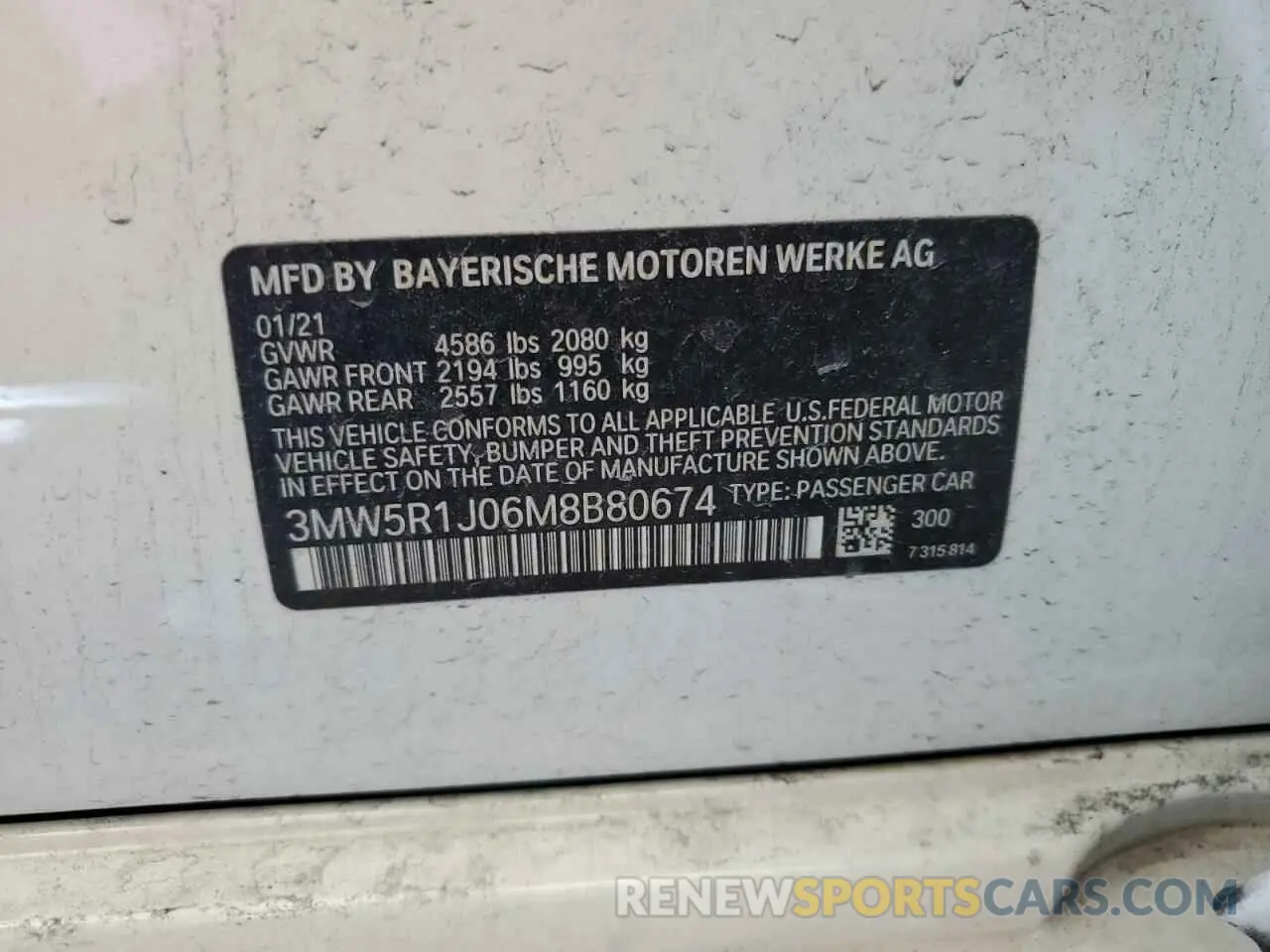 13 Photograph of a damaged car 3MW5R1J06M8B80674 BMW 3 SERIES 2021