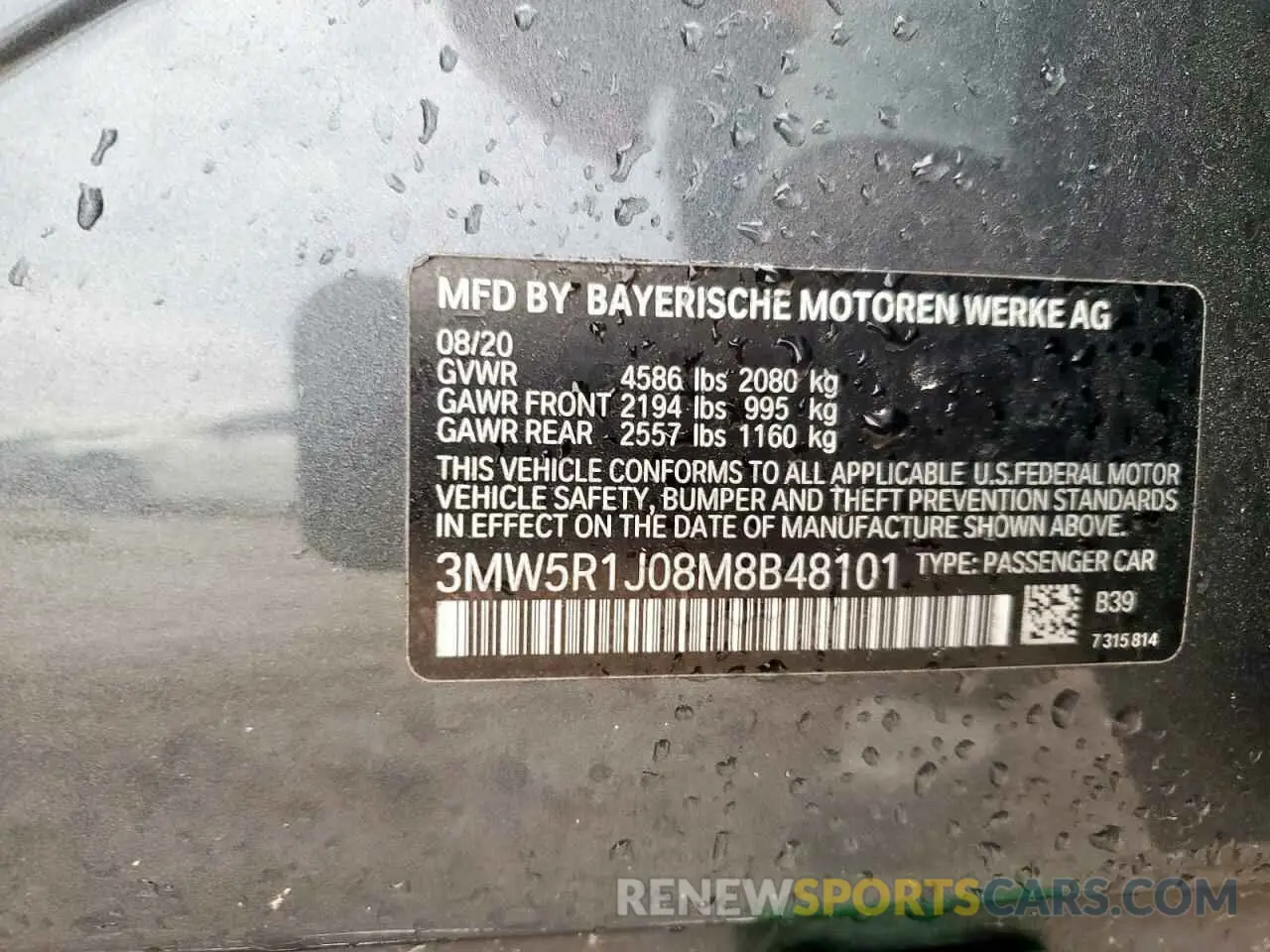 13 Photograph of a damaged car 3MW5R1J08M8B48101 BMW 3 SERIES 2021