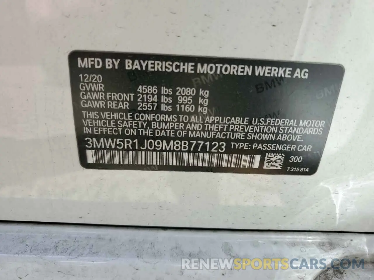 13 Photograph of a damaged car 3MW5R1J09M8B77123 BMW 3 SERIES 2021