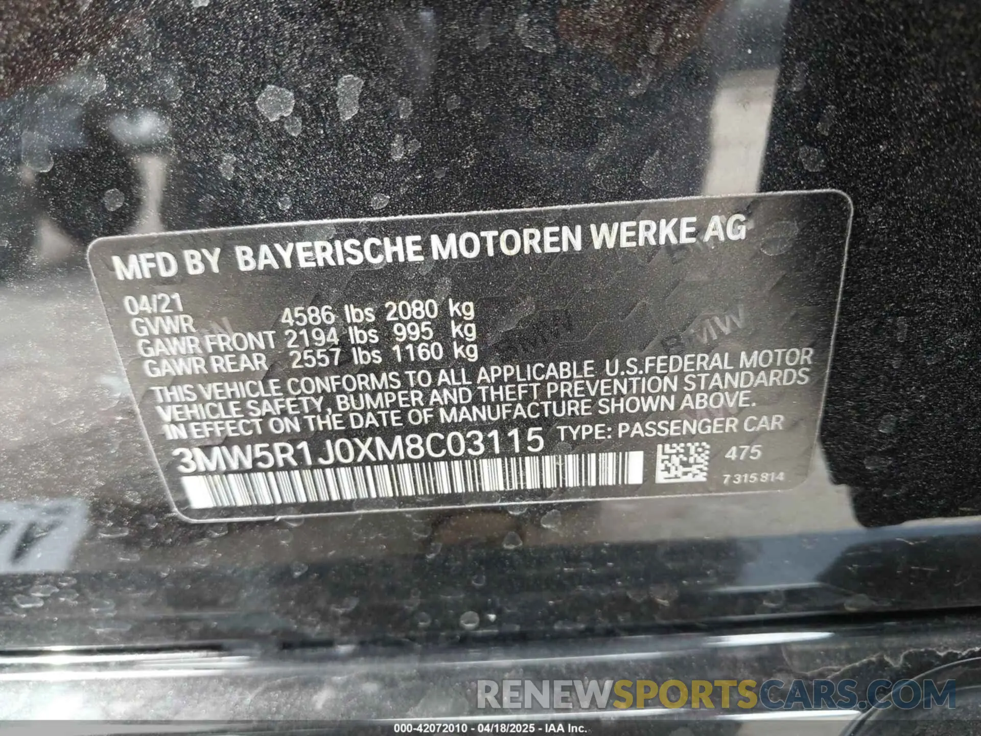 9 Photograph of a damaged car 3MW5R1J0XM8C03115 BMW 3 SERIES 2021