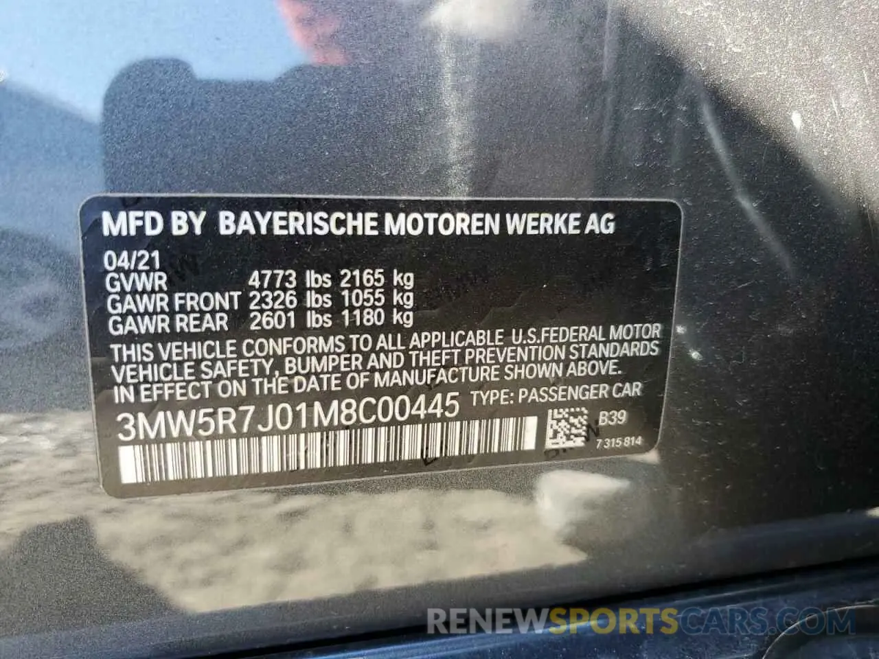 13 Photograph of a damaged car 3MW5R7J01M8C00445 BMW 3 SERIES 2021
