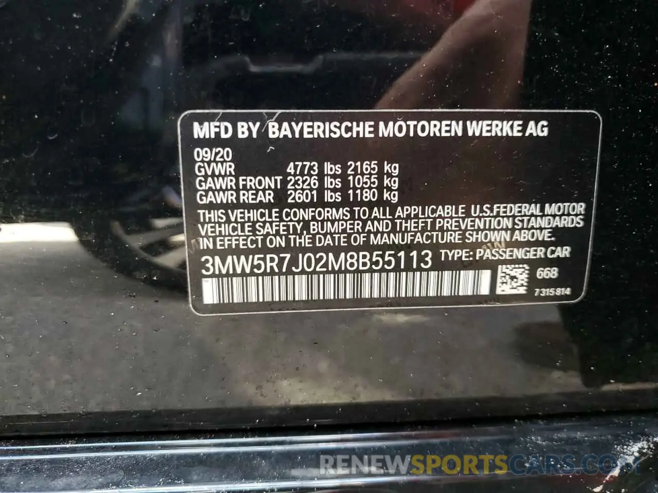 13 Photograph of a damaged car 3MW5R7J02M8B55113 BMW 3 SERIES 2021