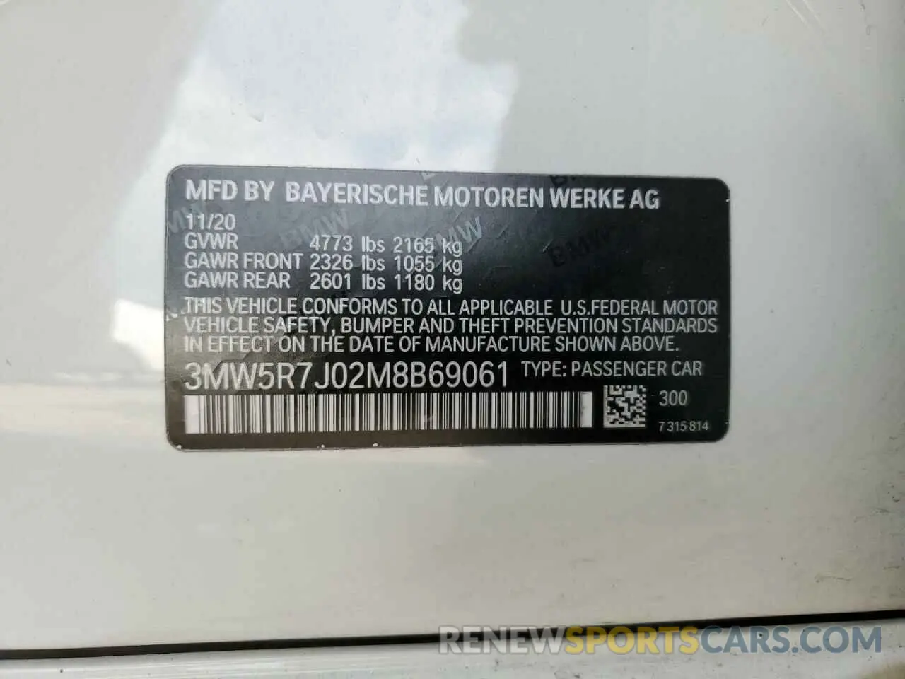 14 Photograph of a damaged car 3MW5R7J02M8B69061 BMW 3 SERIES 2021