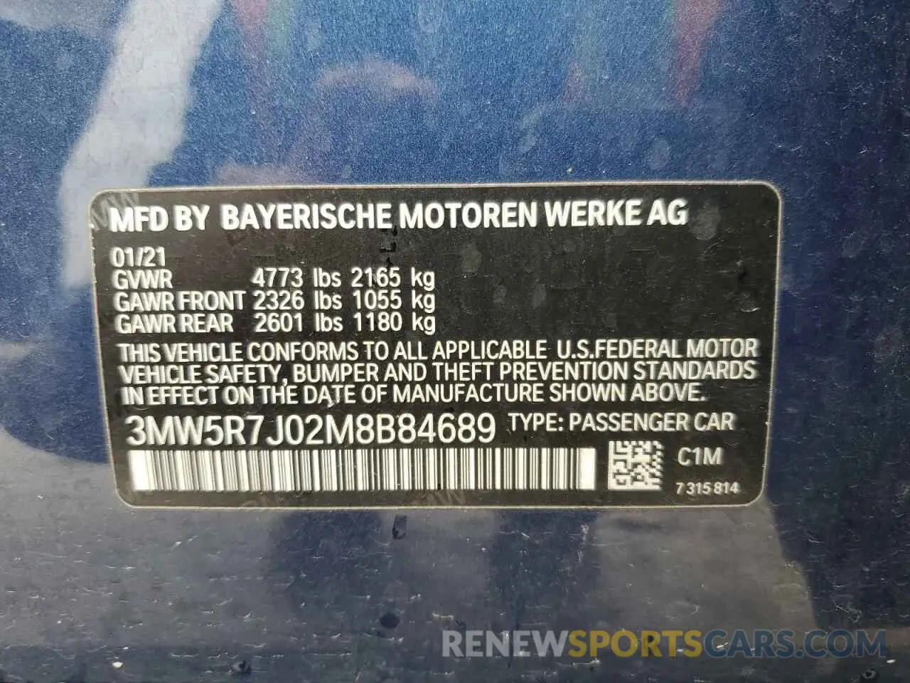 12 Photograph of a damaged car 3MW5R7J02M8B84689 BMW 3 SERIES 2021