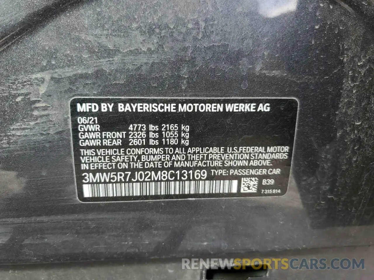 13 Photograph of a damaged car 3MW5R7J02M8C13169 BMW 3 SERIES 2021
