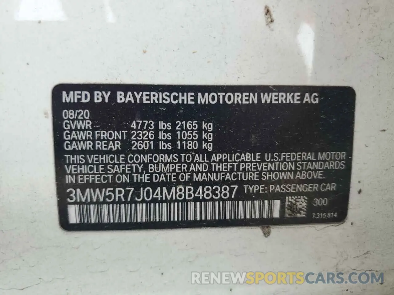 12 Photograph of a damaged car 3MW5R7J04M8B48387 BMW 3 SERIES 2021