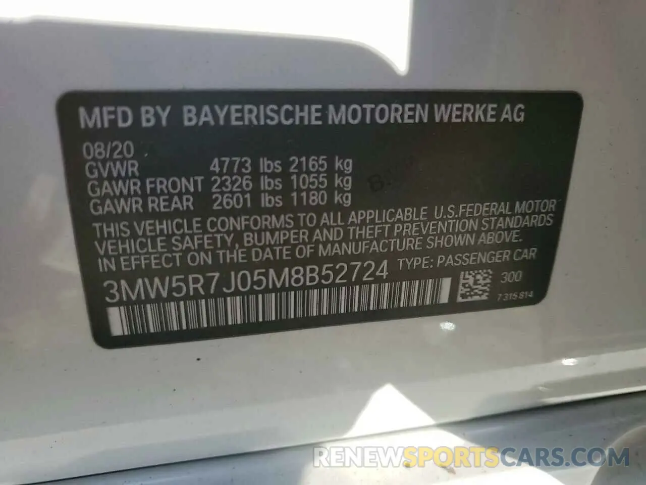 12 Photograph of a damaged car 3MW5R7J05M8B52724 BMW 3 SERIES 2021