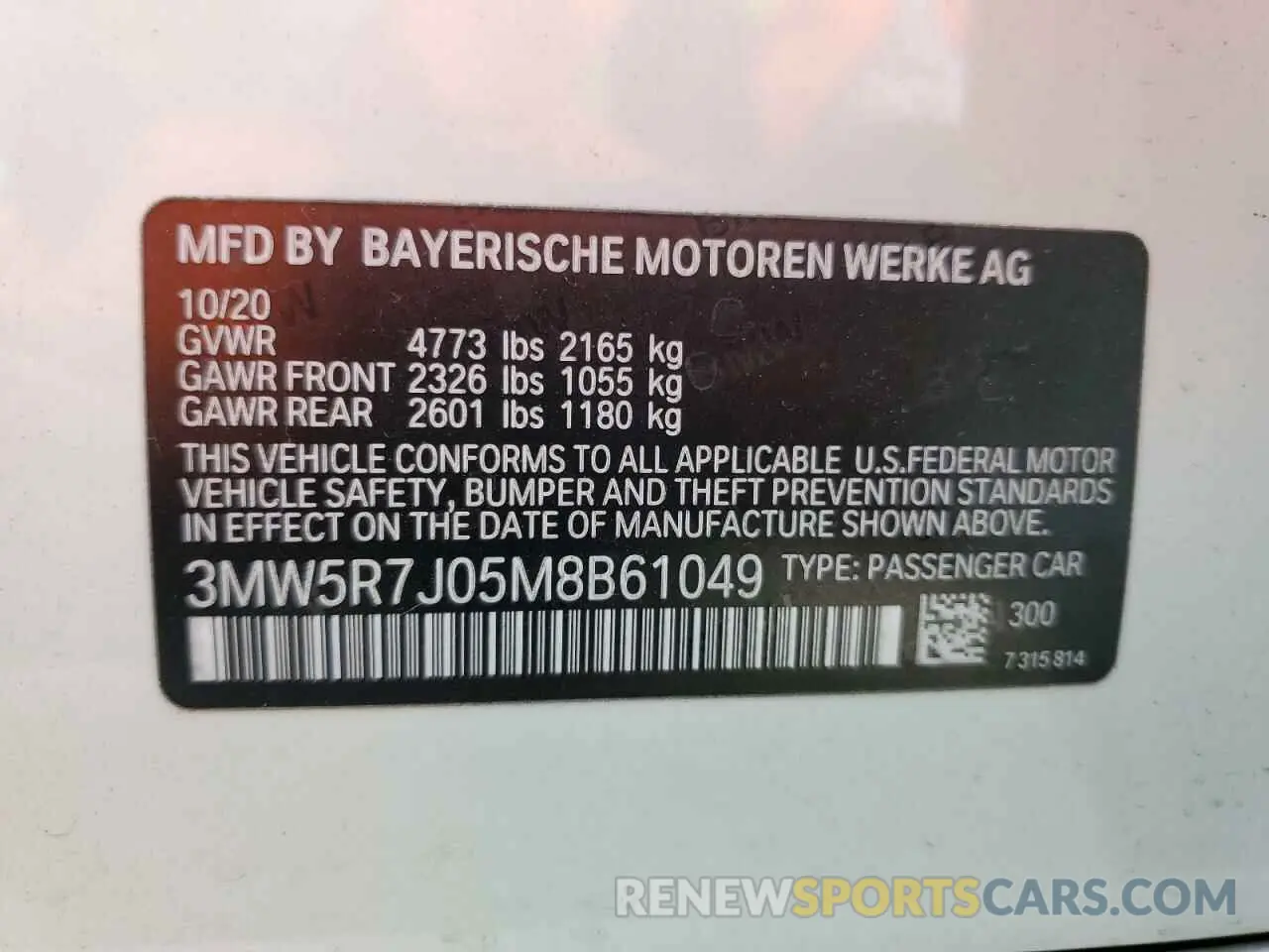 12 Photograph of a damaged car 3MW5R7J05M8B61049 BMW 3 SERIES 2021