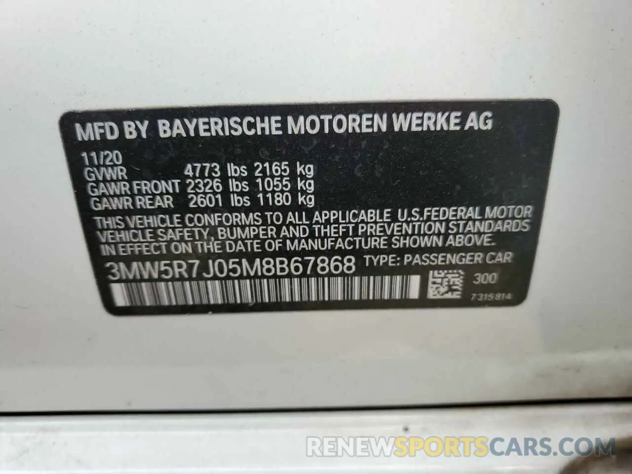 12 Photograph of a damaged car 3MW5R7J05M8B67868 BMW 3 SERIES 2021