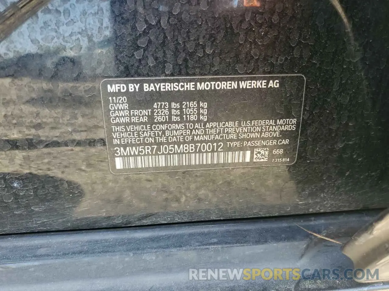 12 Photograph of a damaged car 3MW5R7J05M8B70012 BMW 3 SERIES 2021
